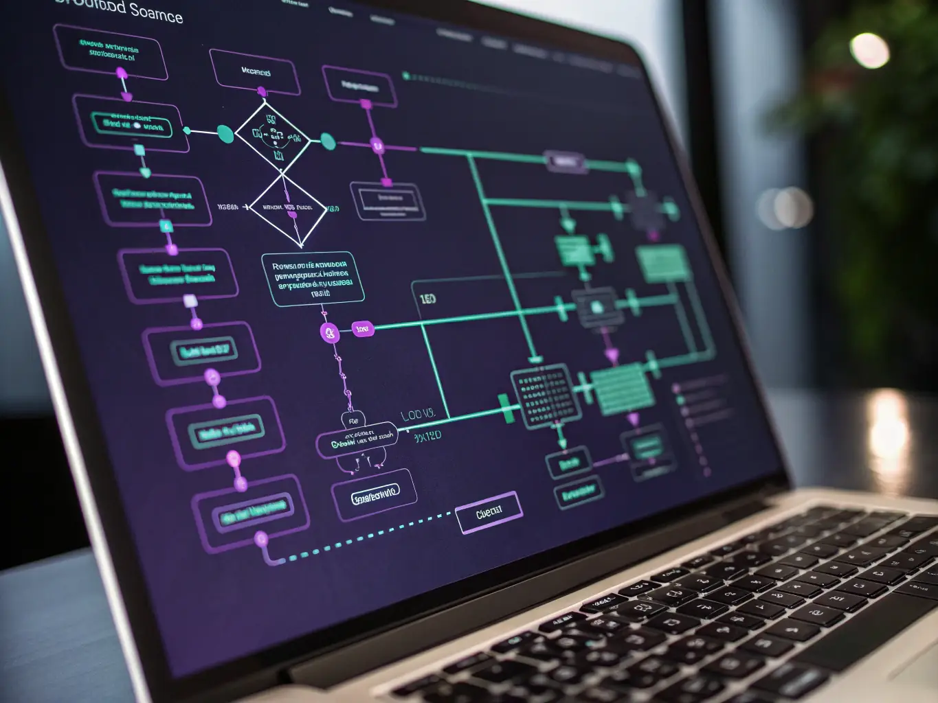 An illustration of a digital workflow diagram showing automation steps and AI integration, representing InDigital Canvas's workflow redesign and automation service.