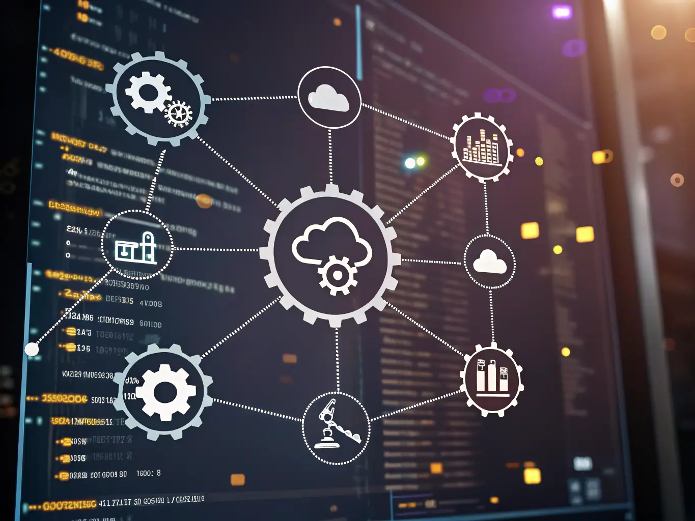 A digital illustration depicting a workflow diagram being transformed into an automated process with AI, showcasing efficiency and modernization.